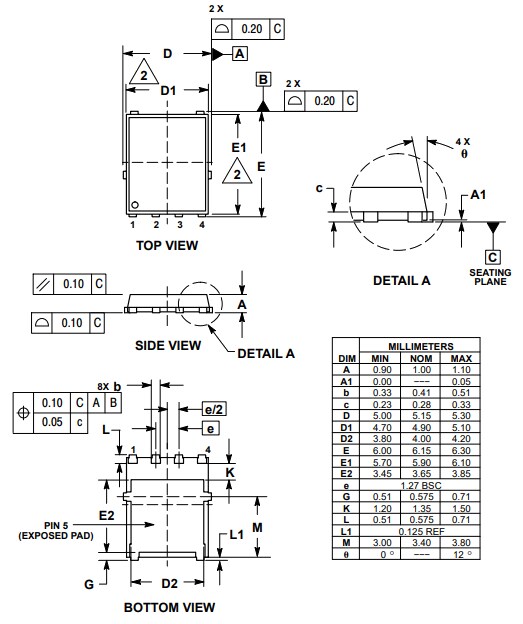Mechanical Drawing - onsemi NRVB5100MFS Schottky Rectifier